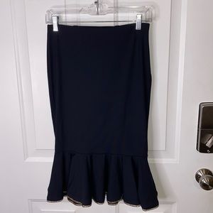 Fit and flare pencil skirt with chain hem detail